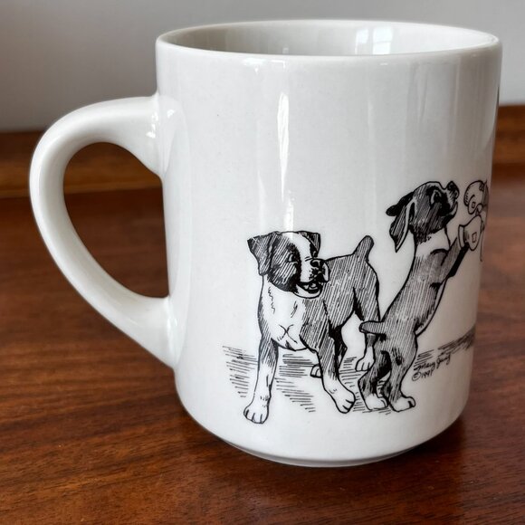 Vintage The Cache Boxer Mug Boxing Puppies Dog Coffee Cup 10 oz Cream Black HTF - Picture 4 of 11